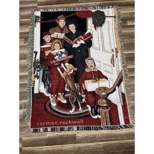VTG Norman Rockwell Saturday Day Evening Post Merry Christmas, Grandma! Blanket